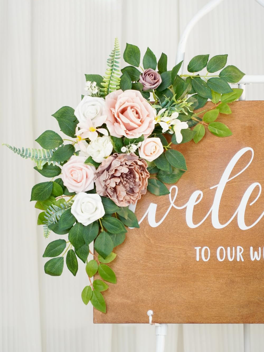 Dusty Rose Welcome Sign Artificial Wedding Arch Decor Set of 2 23/13 Inch