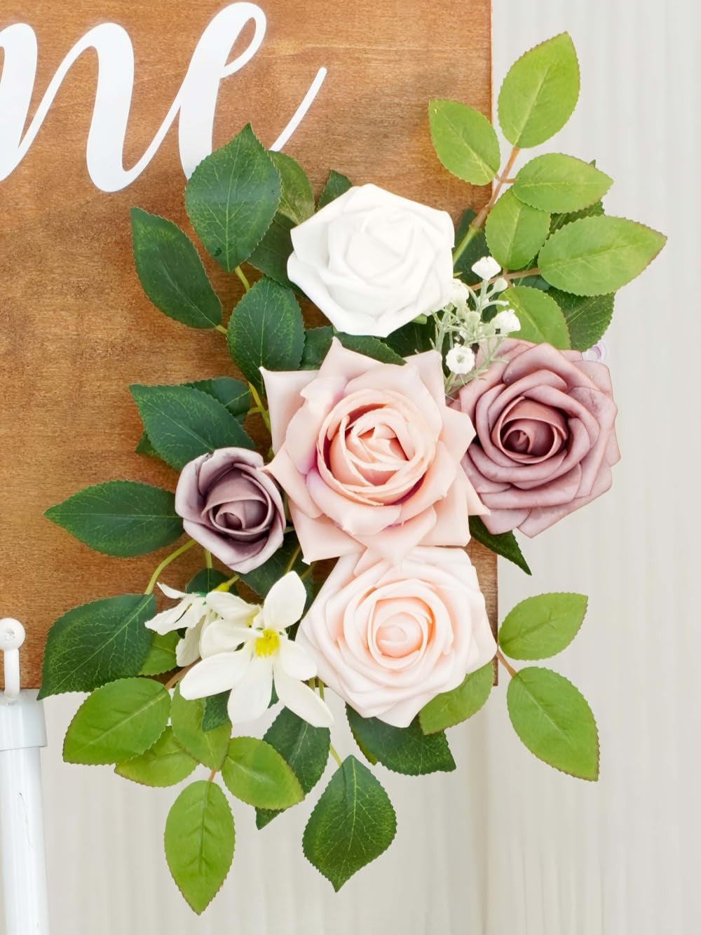 Dusty Rose Welcome Sign Artificial Wedding Arch Decor Set of 2 23/13 Inch