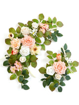 Flesh Pink And White Welcome Sign Artificial Roses Wedding Arch Decor Set of 2 23/13 Inch