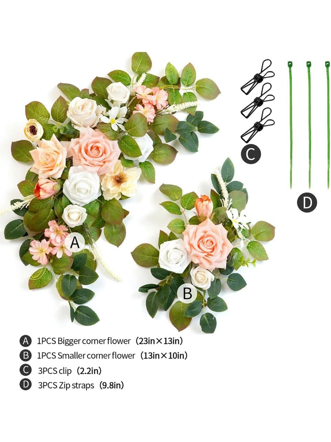 Flesh Pink And White Welcome Sign Artificial Roses Wedding Arch Decor Set of 2 23/13 Inch