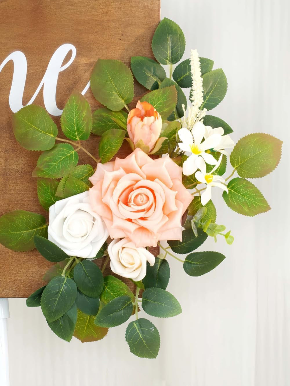 Flesh Pink And White Welcome Sign Artificial Roses Wedding Arch Decor Set of 2 23/13 Inch