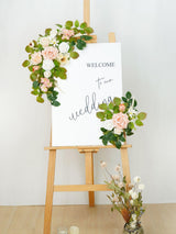 Flesh Pink And White Welcome Sign Artificial Roses Wedding Arch Decor Set of 2 23/13 Inch