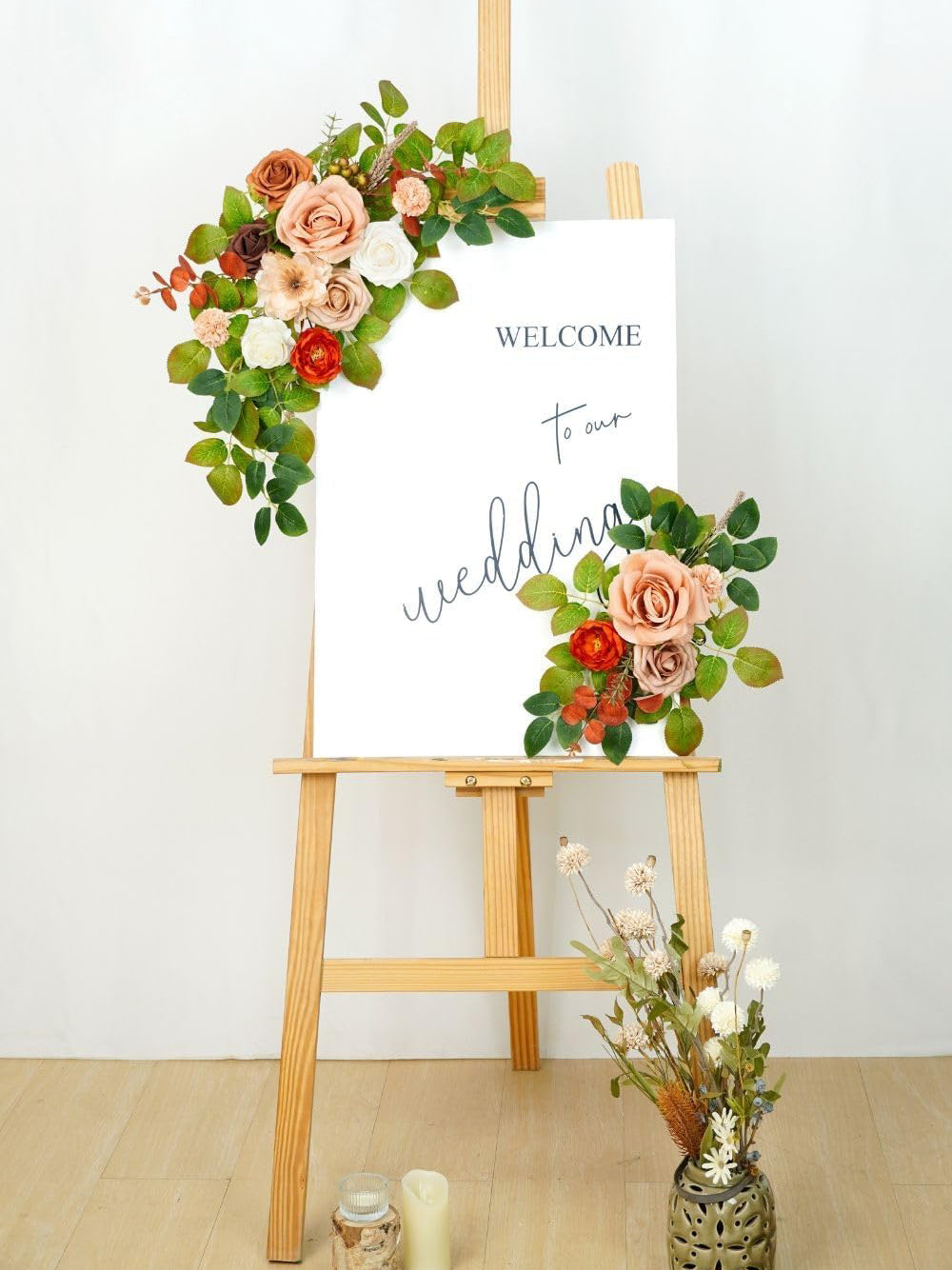 Welcome Sign Rose Backdrop Garland Artificial Flowers Orange Terracotta Pack Of 2