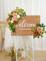 Welcome Sign Rose Backdrop Garland Artificial Flowers Orange Terracotta Pack Of 2