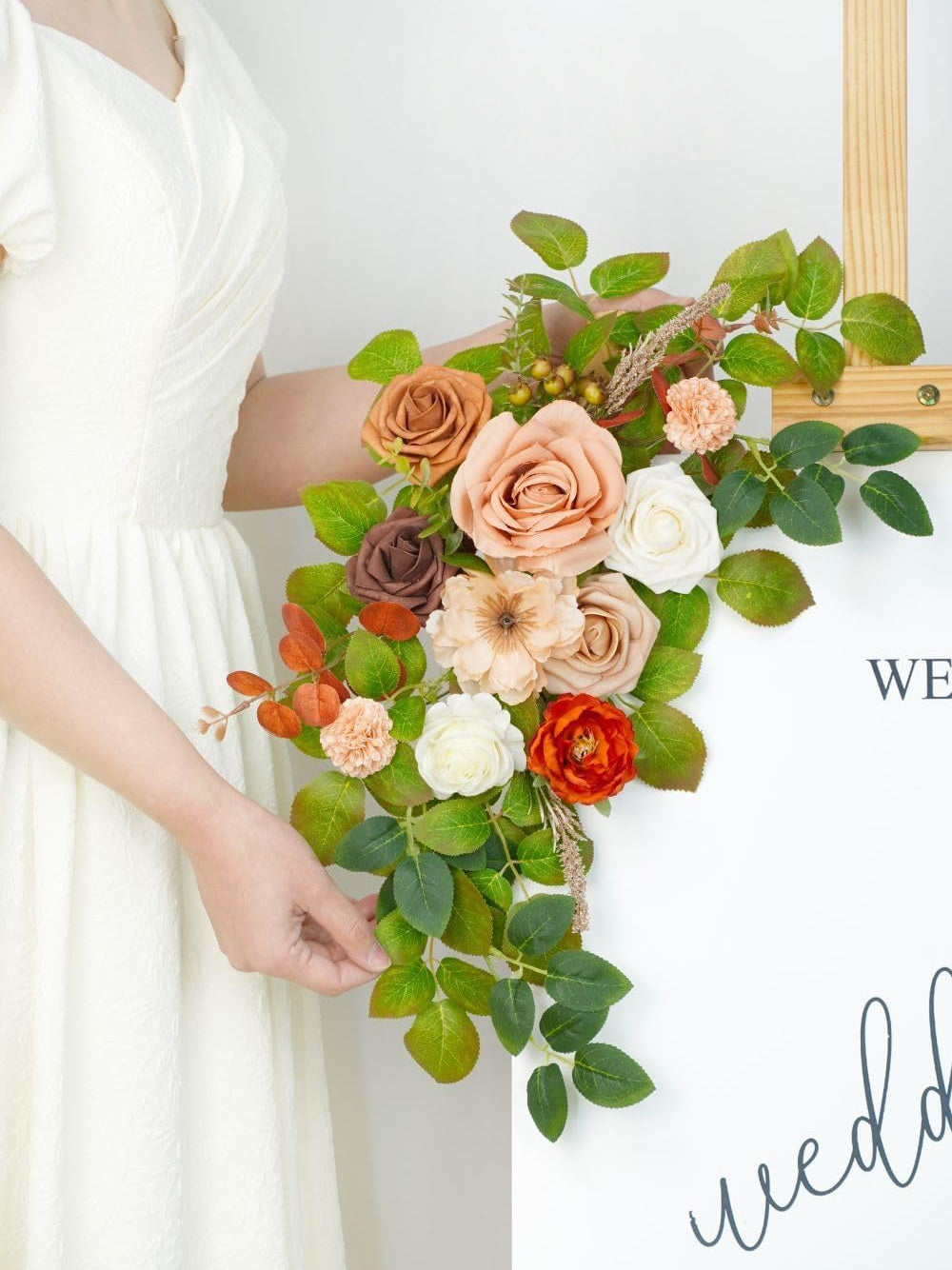 Welcome Sign Rose Backdrop Garland Artificial Flowers Orange Terracotta Pack Of 2