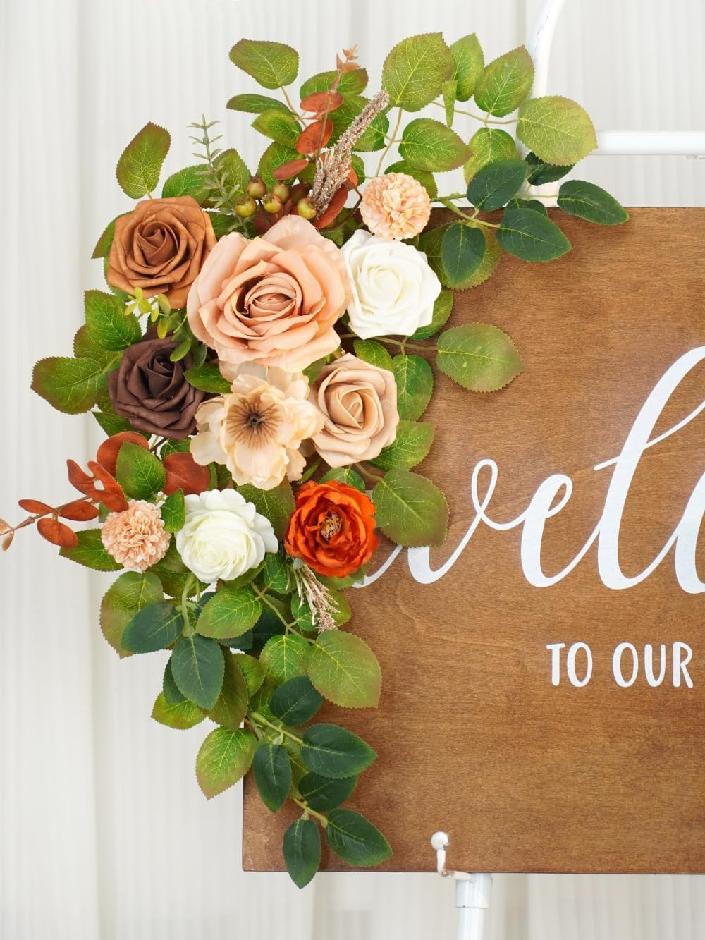 Welcome Sign Rose Backdrop Garland Artificial Flowers Orange Terracotta Pack Of 2