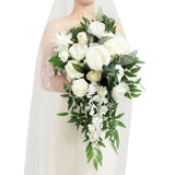 Ivory White Bridal Cascade Bouquet 15 Inch Artificial Flowers