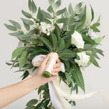 Ivory White Bridal Cascade Bouquet 15 Inch Artificial Flowers