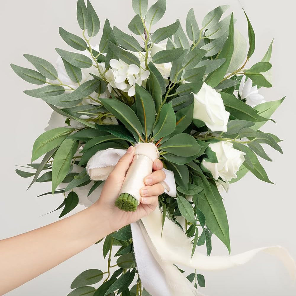 Ivory White Bridal Cascade Bouquet 15 Inch Artificial Flowers