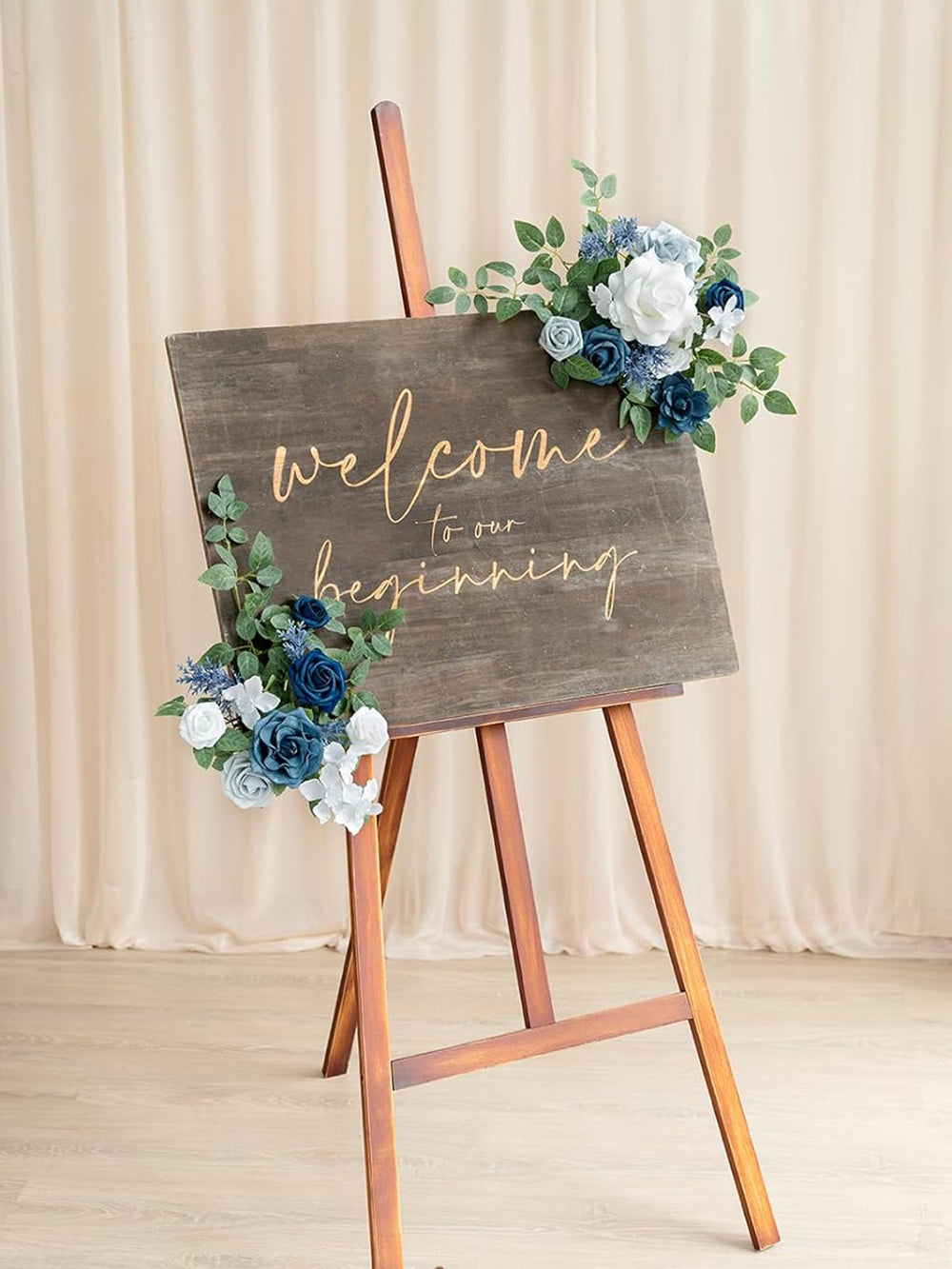 Dusty Blue And Navy Wedding Floral Swag Set For Welcome Sign 2 Piece