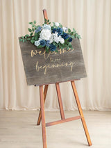 Dusty Blue And Navy Wedding Floral Swag Set For Welcome Sign 2 Piece