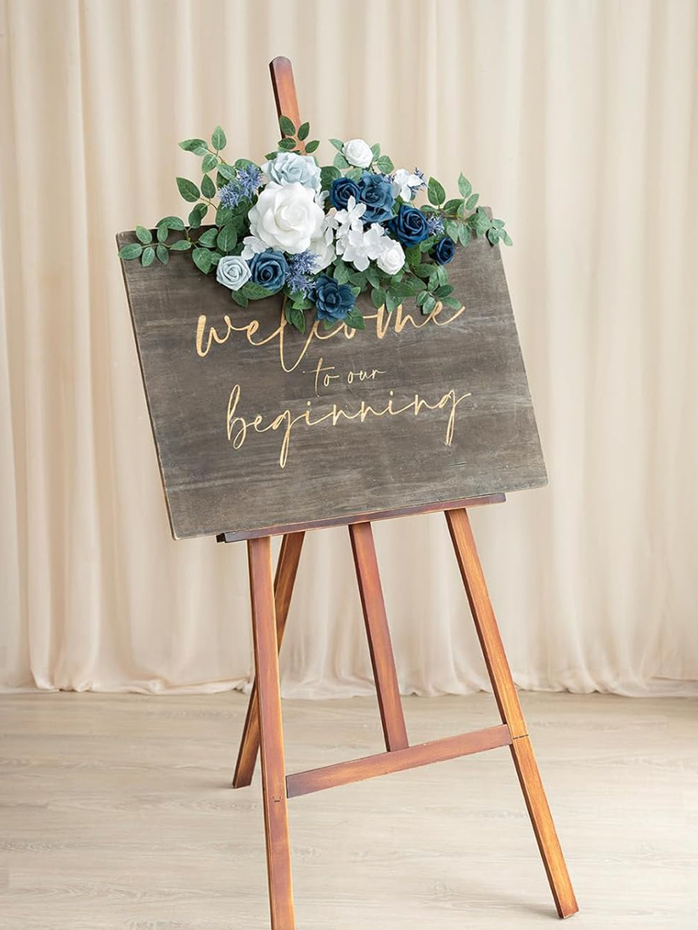 Dusty Blue And Navy Wedding Floral Swag Set For Welcome Sign 2 Piece