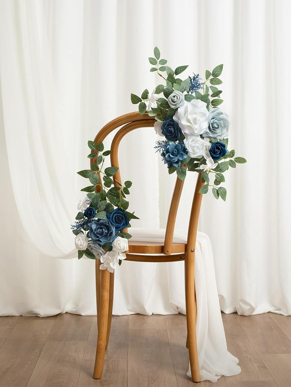 Dusty Blue And Navy Wedding Floral Swag Set For Welcome Sign 2 Piece