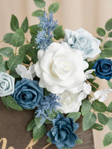 Dusty Blue And Navy Wedding Floral Swag Set For Welcome Sign 2 Piece