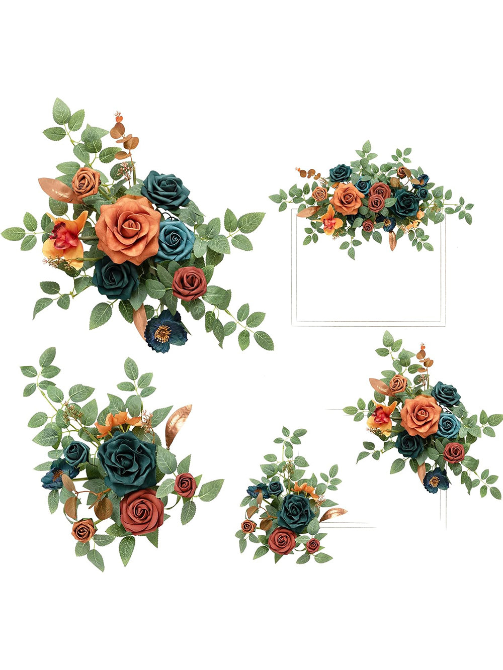 Artificial 2 Piece Teal And Burnt Orange Floral Swag Welcome Sign