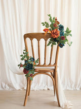 Artificial 2 Piece Teal And Burnt Orange Floral Swag Welcome Sign