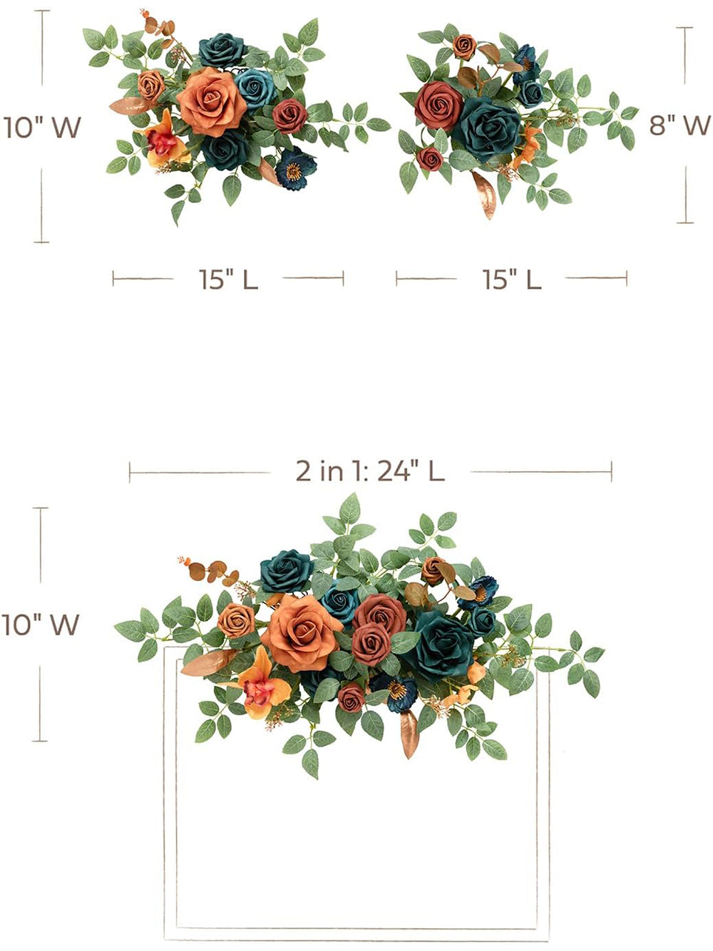 Artificial 2 Piece Teal And Burnt Orange Floral Swag Welcome Sign