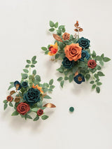 Artificial 2 Piece Teal And Burnt Orange Floral Swag Welcome Sign