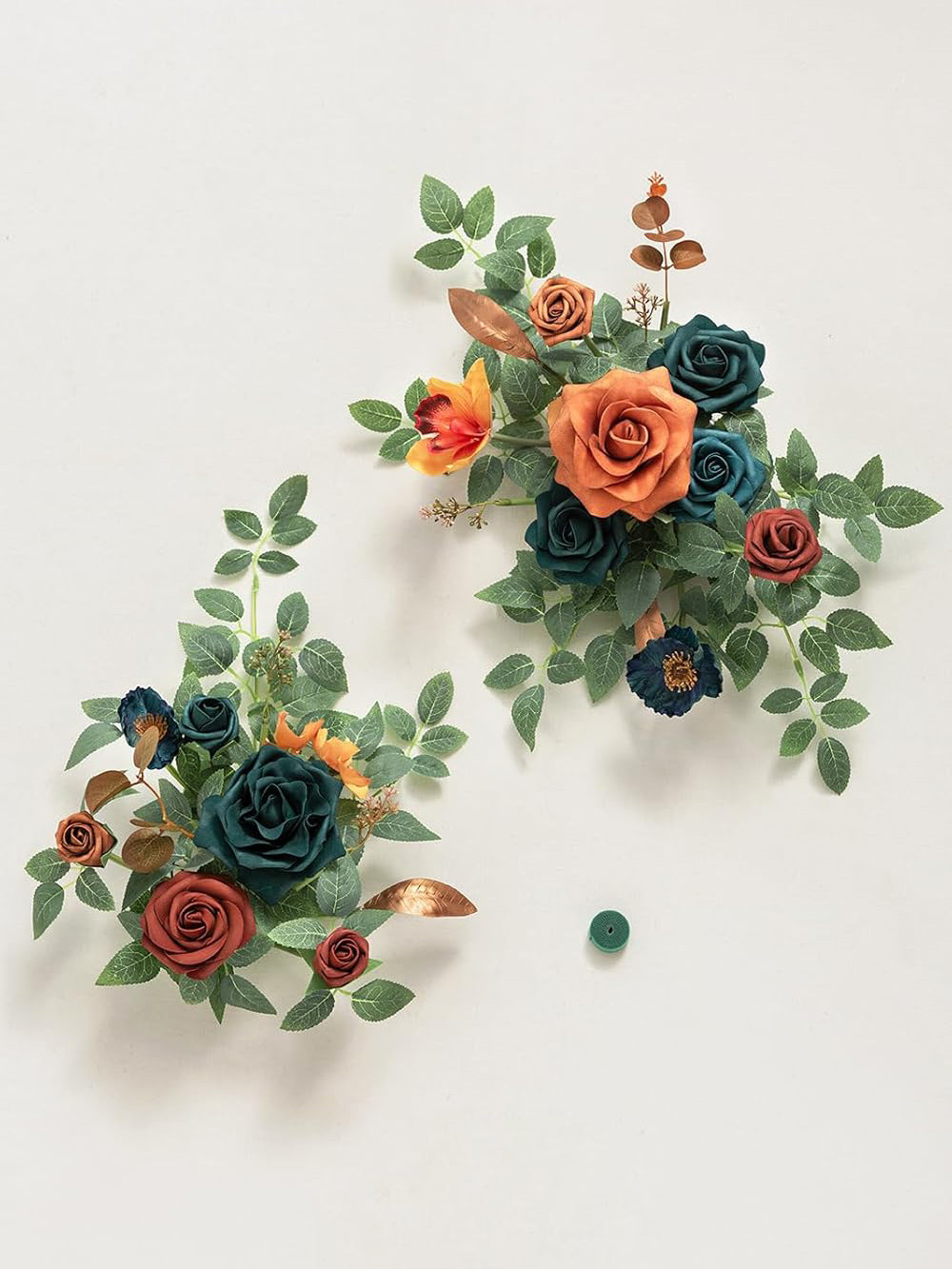 Artificial 2 Piece Teal And Burnt Orange Floral Swag Welcome Sign