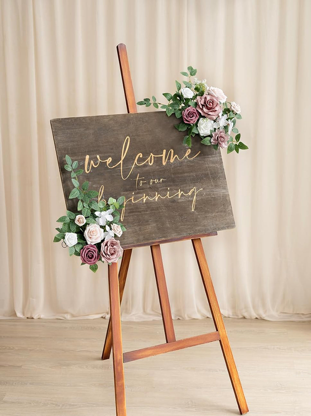Dusty Rose Pink Cream Wedding Floral Swag Welcome Signs Decor Swag Set 2