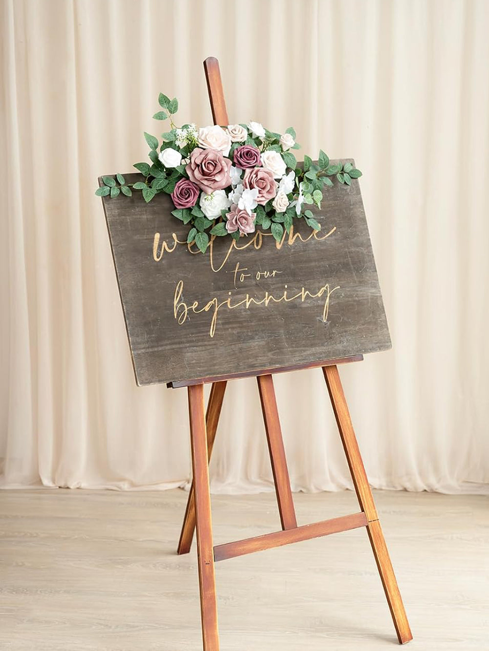 Dusty Rose Pink Cream Wedding Floral Swag Welcome Signs Decor Swag Set 2