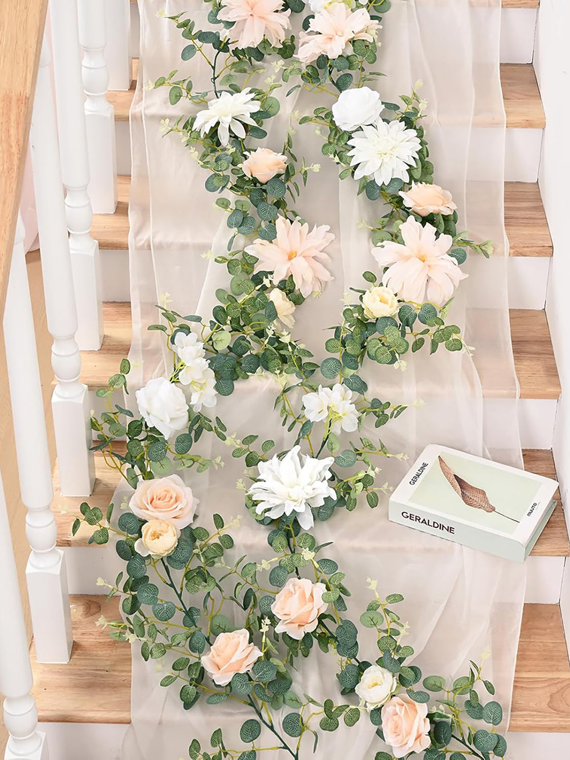 Champagne Rose Eucalyptus Garland 6.07Ft Wedding Table Runner Centerpieces