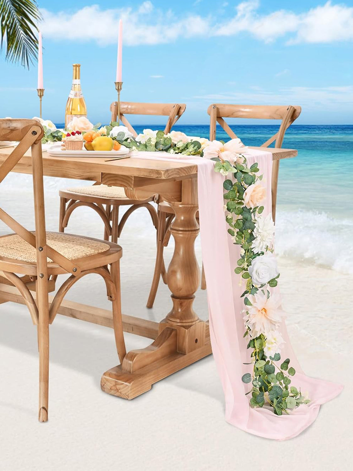Champagne Rose Eucalyptus Garland 6.07Ft Wedding Table Runner Centerpieces
