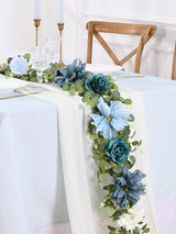 Dusty Blue Eucalyptus Garland With Flowers For Wedding Centerpieces 6.07 ft