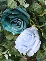 Dusty Blue Eucalyptus Garland With Flowers For Wedding Centerpieces 6.07 ft
