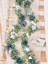 Dusty Blue Eucalyptus Garland With Flowers For Wedding Centerpieces 6.07 ft