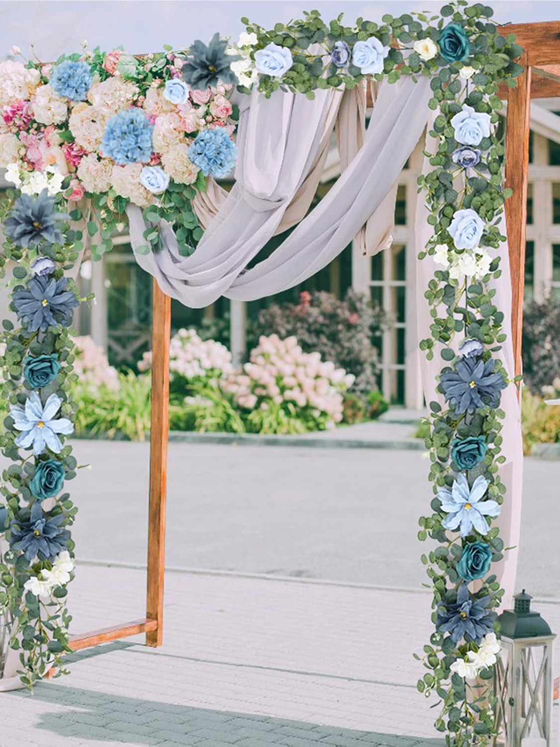 Dusty Blue Eucalyptus Garland With Flowers For Wedding Centerpieces 6.07 ft