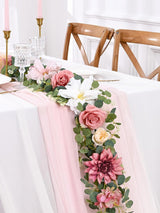 Wedding Flower Garland Table Runner Pink 6.07 Ft Roses And Eucalyptus