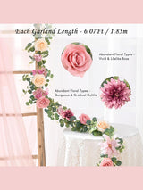 Wedding Flower Garland Table Runner Pink 6.07 Ft Roses And Eucalyptus