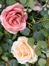 Wedding Flower Garland Table Runner Pink 6.07 Ft Roses And Eucalyptus