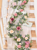 Wedding Flower Garland Table Runner Pink 6.07 Ft Roses And Eucalyptus
