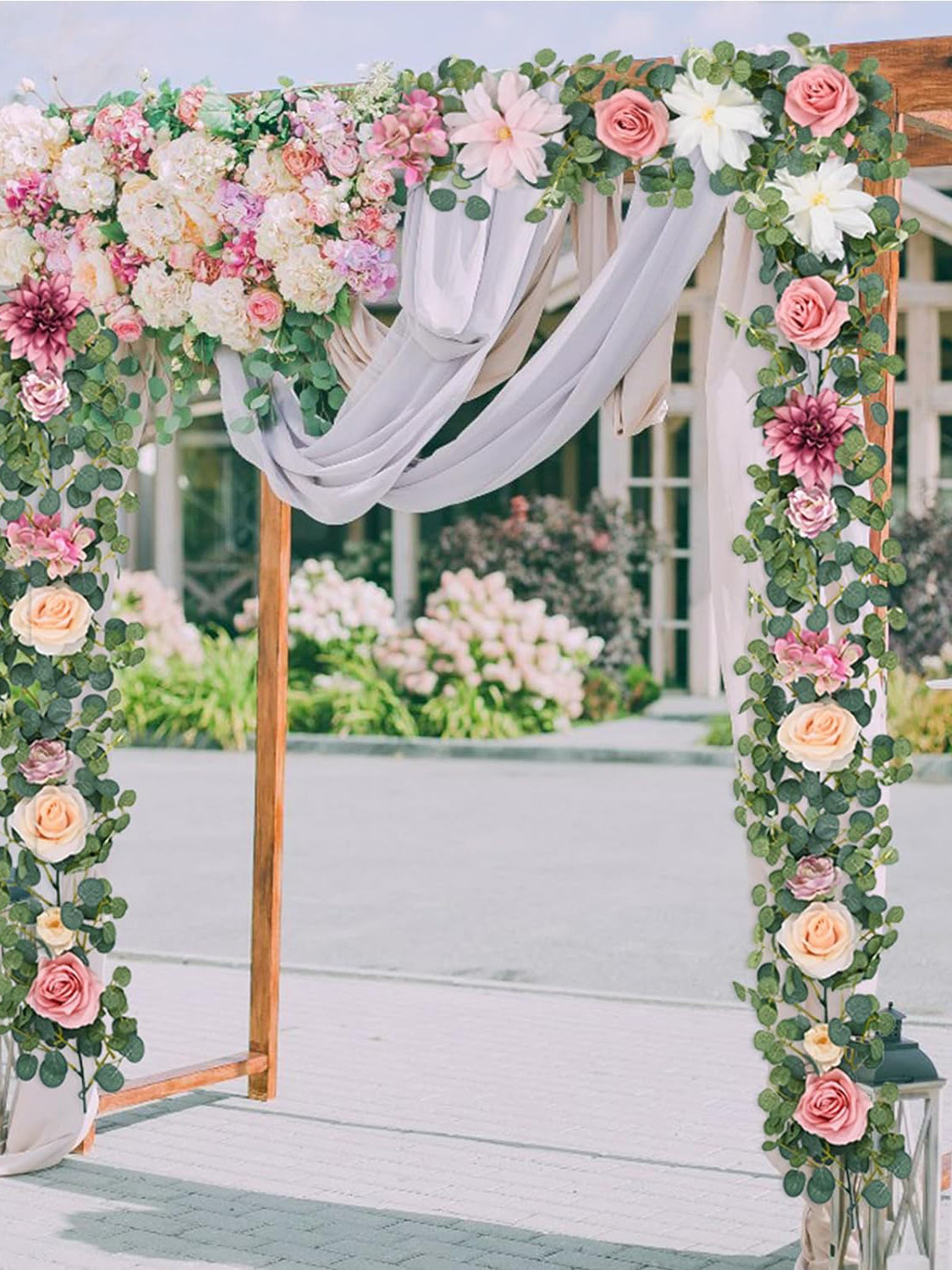 Wedding Flower Garland Table Runner Pink 6.07 Ft Roses And Eucalyptus