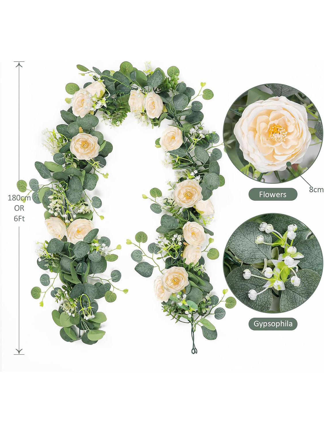 Champagne Roses Eucalyptus Garland 12 Ft 2 Pack Wedding Centerpiece