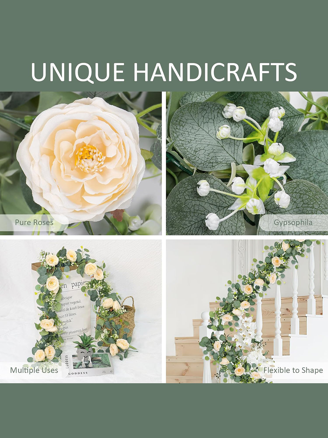 Champagne Roses Eucalyptus Garland 12 Ft 2 Pack Wedding Centerpiece