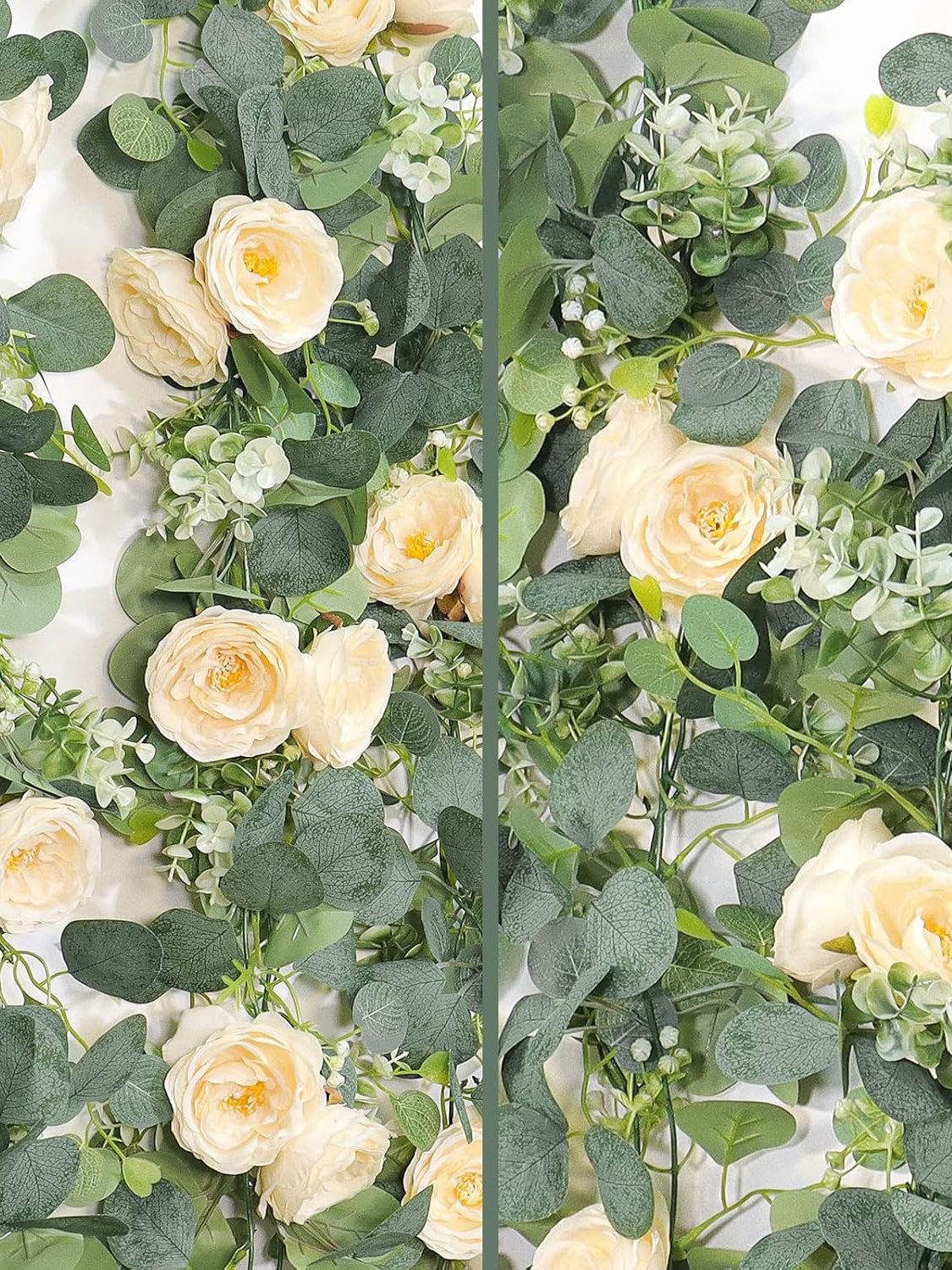 Champagne Roses Eucalyptus Garland 12 Ft 2 Pack Wedding Centerpiece