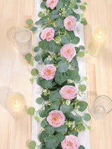 Artificial Eucalyptus Garland With Pink Camellia Wedding Runner Decor 13ft 2 Pack