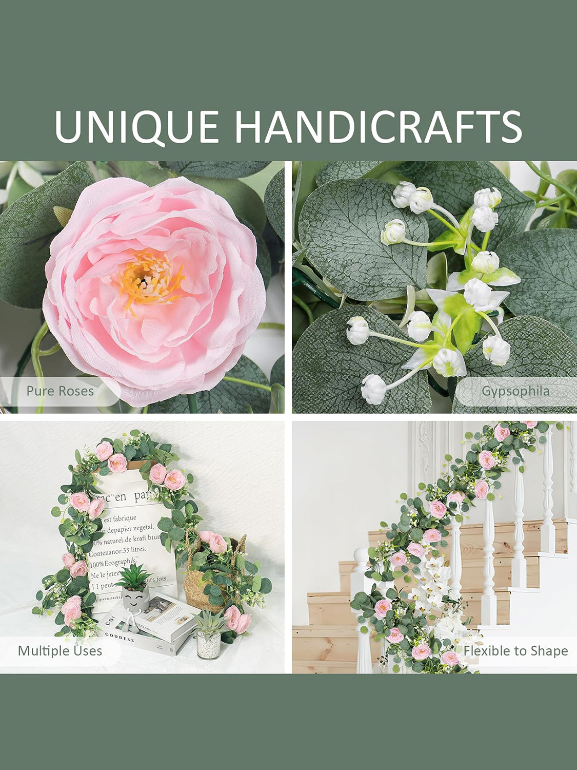Artificial Eucalyptus Garland With Pink Camellia Wedding Runner Decor 13ft 2 Pack