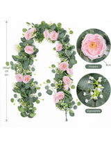 Artificial Eucalyptus Garland With Pink Camellia Wedding Runner Decor 13ft 2 Pack