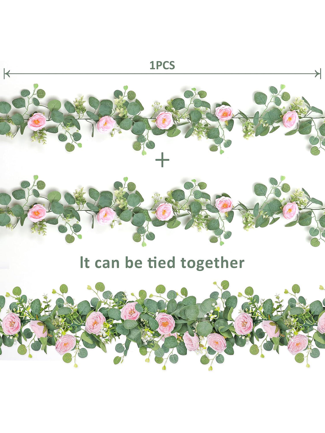 Artificial Eucalyptus Garland With Pink Camellia Wedding Runner Decor 13ft 2 Pack