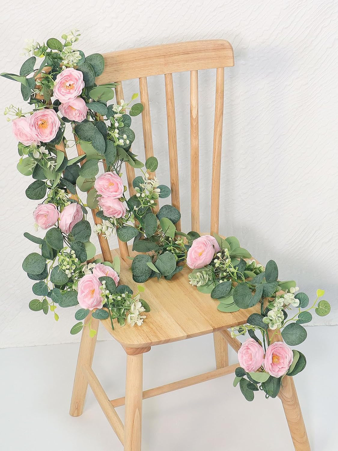 Artificial Eucalyptus Garland With Pink Camellia Wedding Runner Decor 13ft 2 Pack