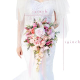 Silk Cascading Bridal Bouquet 12Inch Fuchsia Pink Artificial Flowers