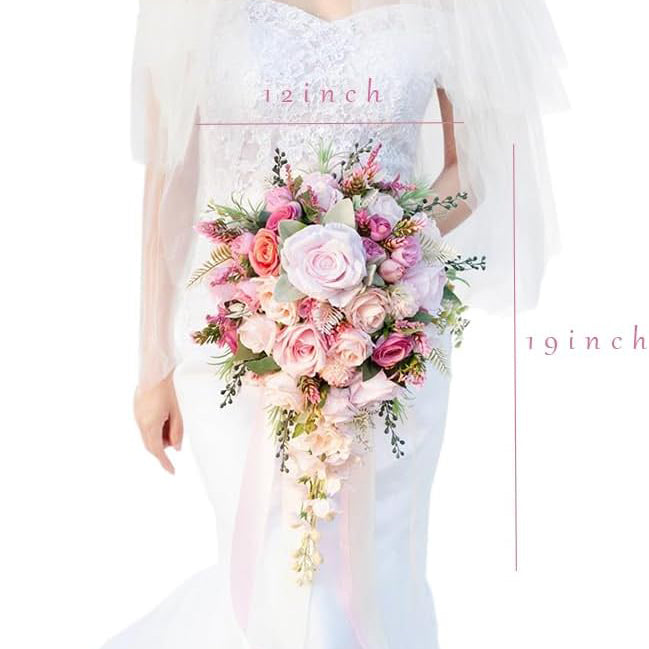 Silk Cascading Bridal Bouquet 12Inch Fuchsia Pink Artificial Flowers