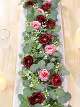 2 Pack 13Ft Red Pink Artificial Eucalyptus Rose Garland For Wedding Centerpieces