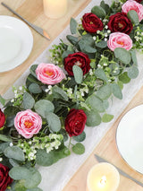 2 Pack 13Ft Red Pink Artificial Eucalyptus Rose Garland For Wedding Centerpieces