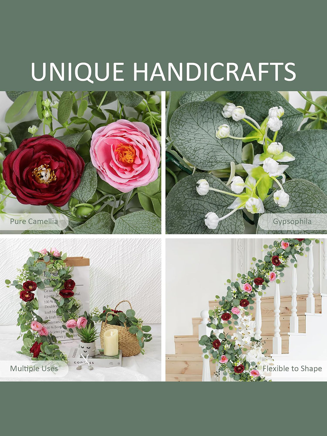 2 Pack 13Ft Red Pink Artificial Eucalyptus Rose Garland For Wedding Centerpieces