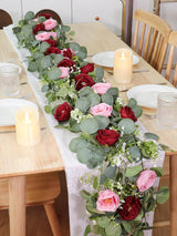 2 Pack 13Ft Red Pink Artificial Eucalyptus Rose Garland For Wedding Centerpieces